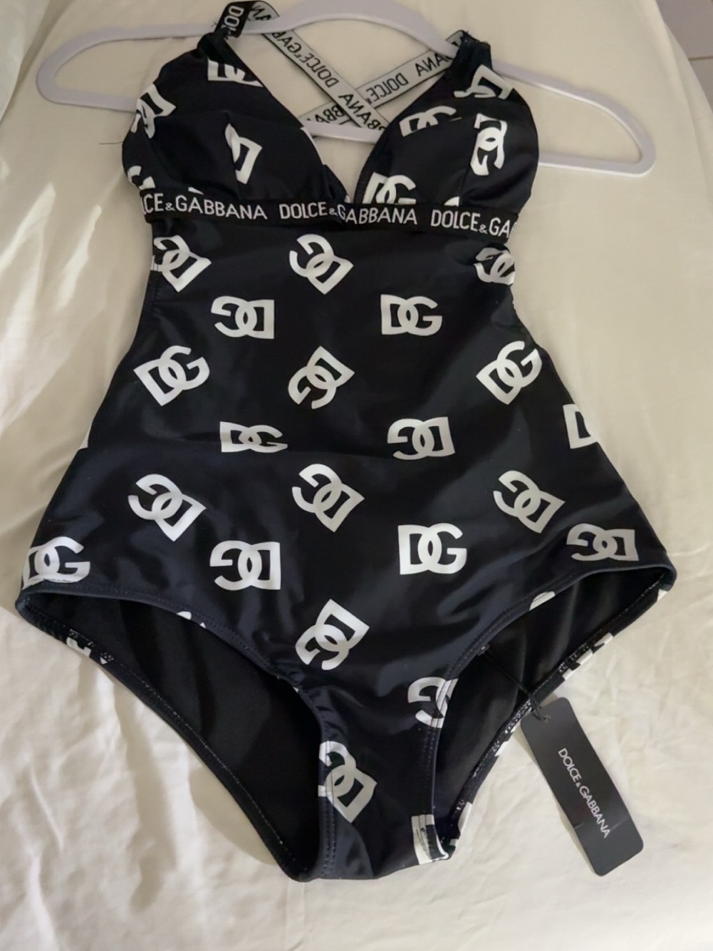 Dolce & Gabbana Black and White Logo One-Piece for Kids